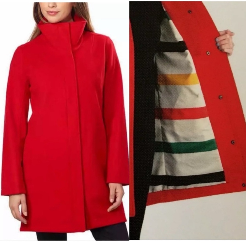 Pendleton Cascade Wool Campbell Coat Glacier Stripe Lined Red Water Resistant XL